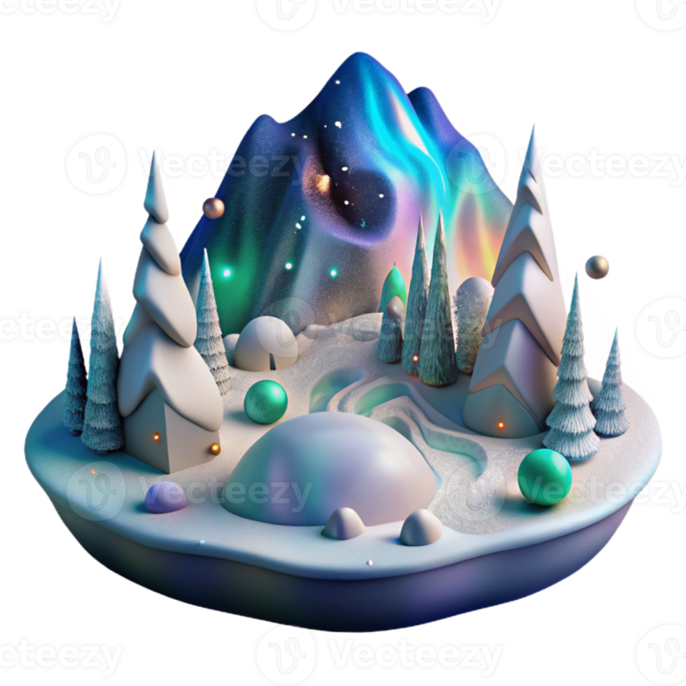 dramatic artistic Arctic Landscape with Northern Lights Cutout high resolution png
