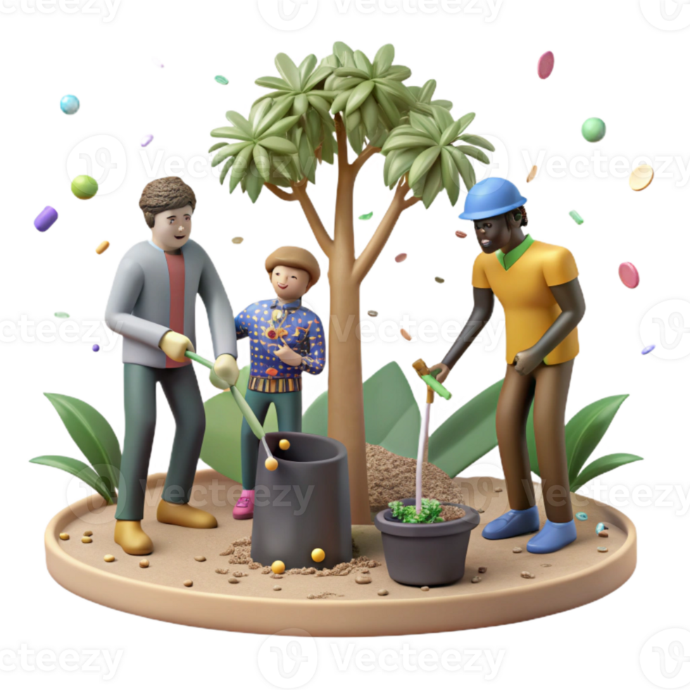 elegant modern Diverse Group Tree Planting Cutout Isolated high resolution png