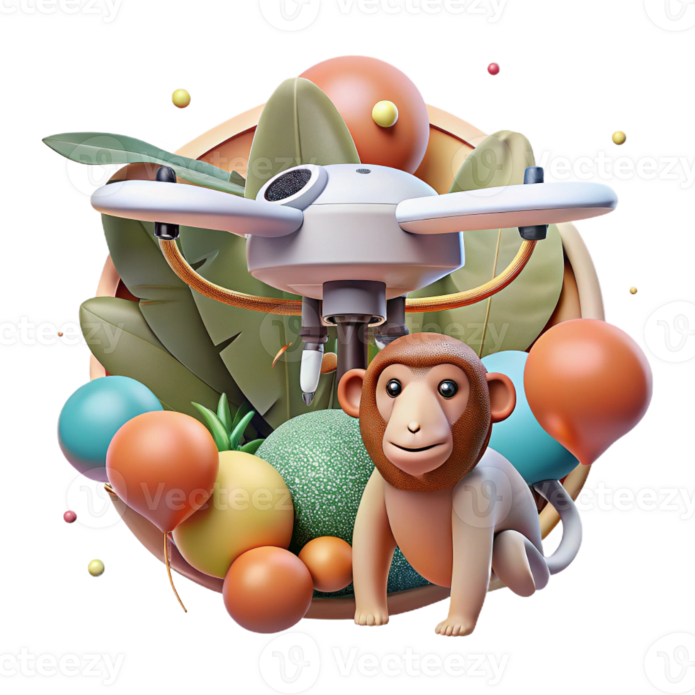 extraordinary artistic Drone Monitoring Proboscis Monkey in Mangroves Transparent Background genuine png