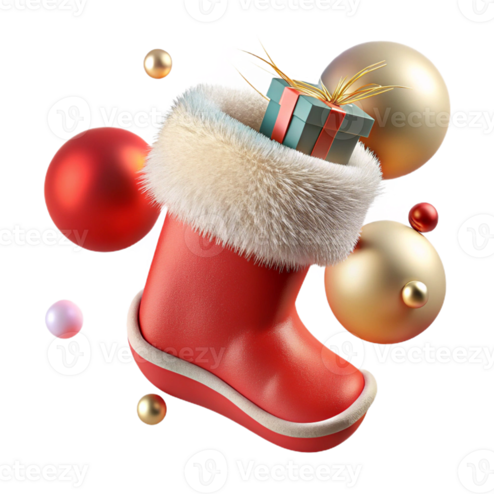 extraordinary modern Christmas Stocking Red and White Fur Trim Cutout high resolution png