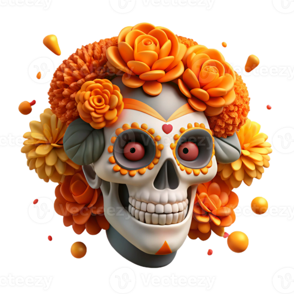 impressive abstract Dia De Los Muertos Sugar Skull Colorful Cutout high resolution png