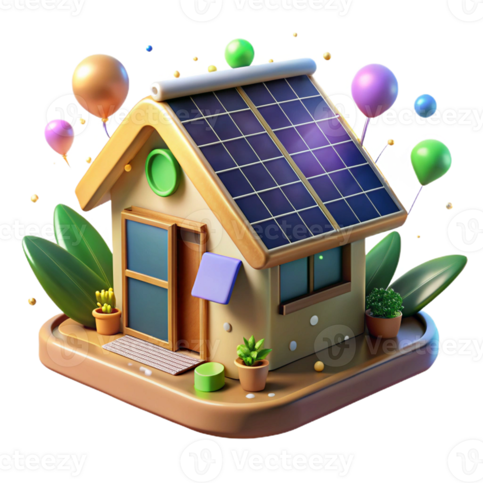 stunning rustic Eco House with Solar Panels Isolated Cutout authentic png