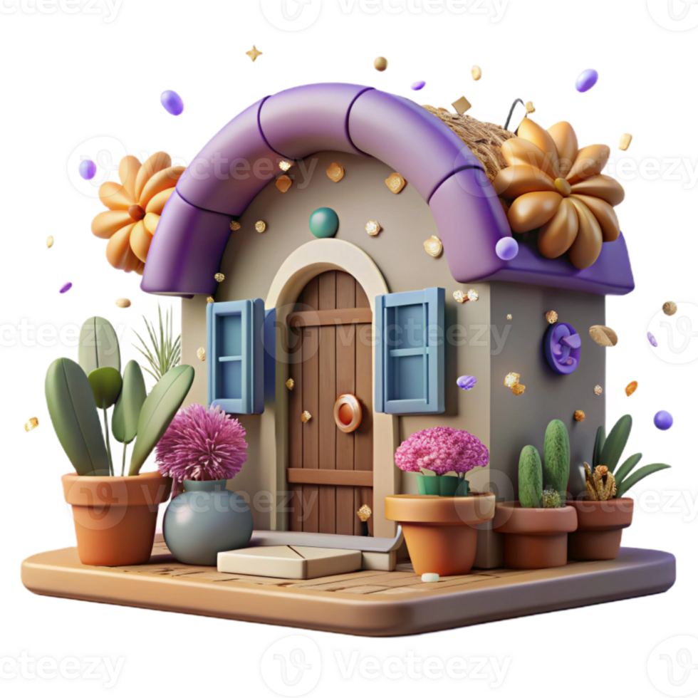 vibrant minimalist European Cottage Cutout with Flower Boxes high quality png