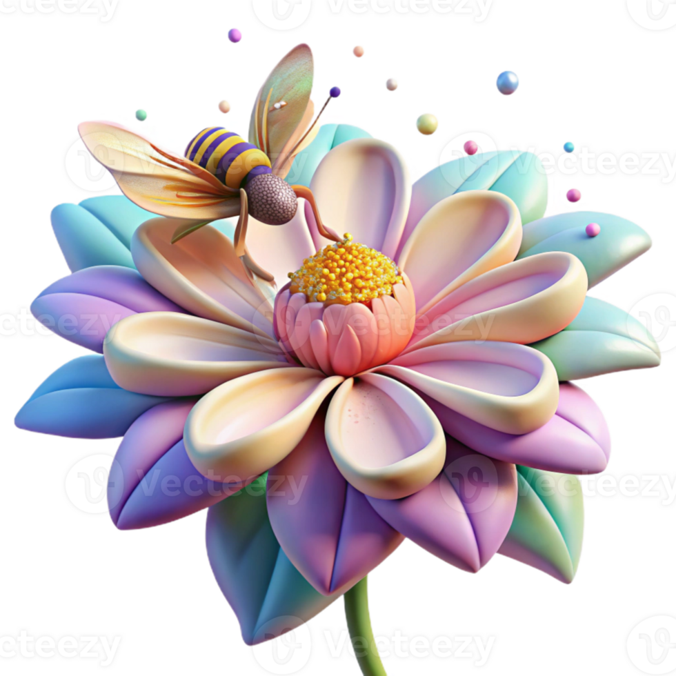 beautiful minimalist Colorful Wildflower with Bee Isolated on Transparent Background detailed png