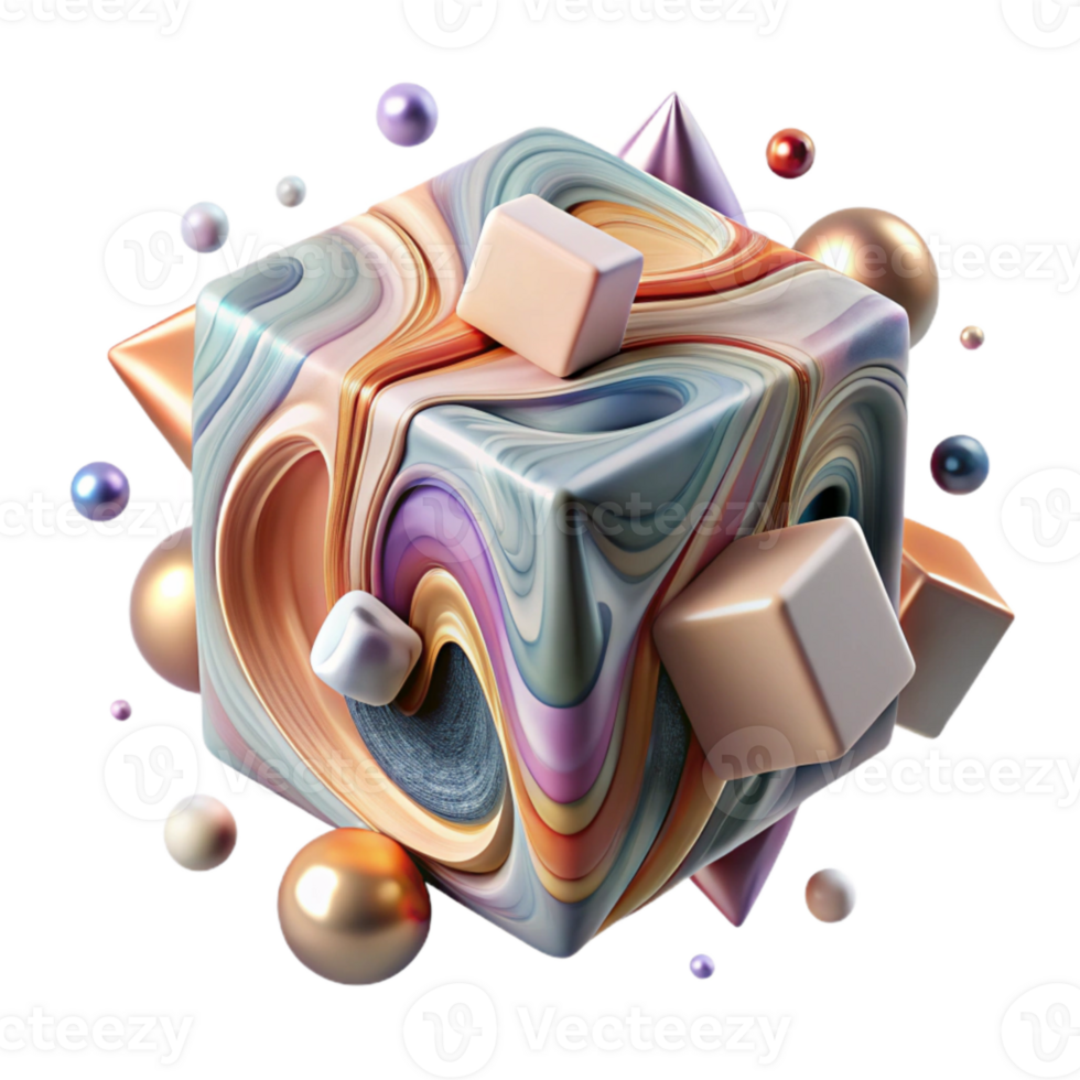 dramatic artistic Abstract Cube Rotating View Transparent Background detailed png