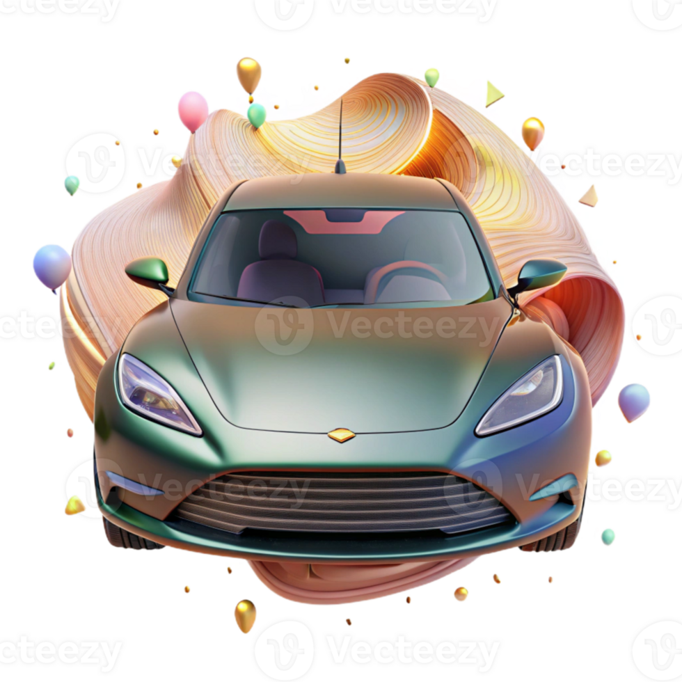 serene artistic Electric Car Front View Isolated with Metallic Sheen high resolution png