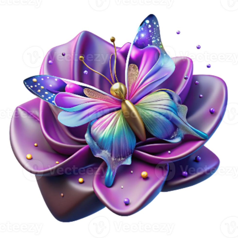 elegant classic Brightly Colored Butterfly on Budding Flower Isolated high quality png