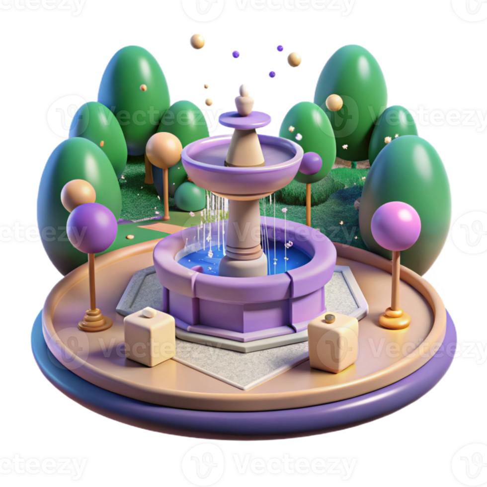 extraordinary contemporary City Park with Fountain Isolated Element authentic png