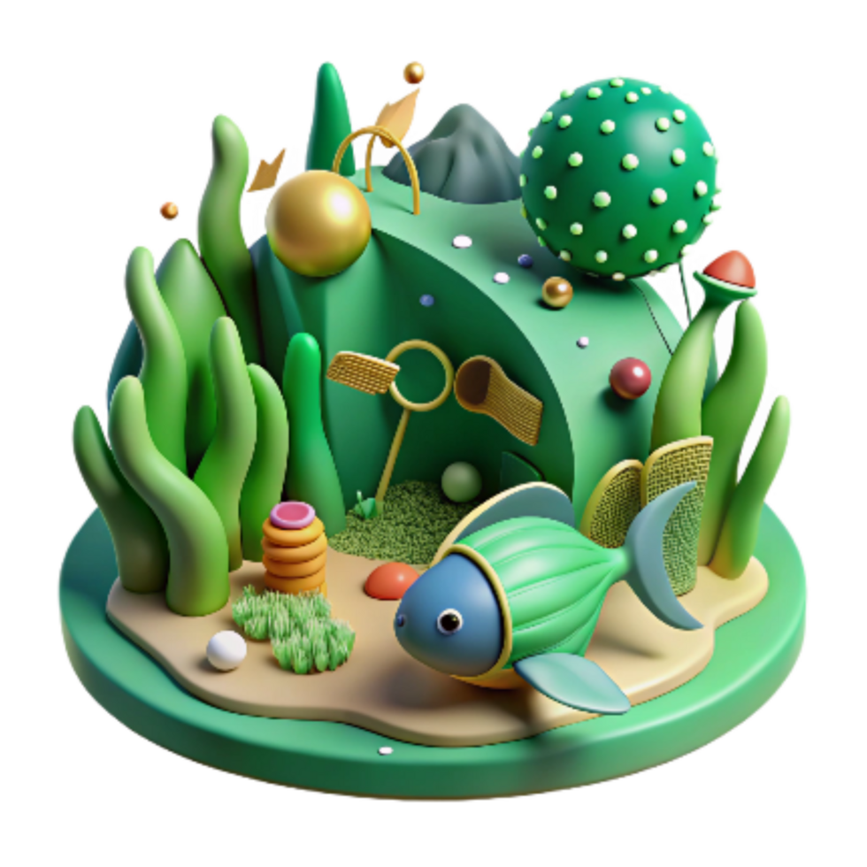 wonderful classic Fish Habitat Illustration Green Isolated Element exclusive png