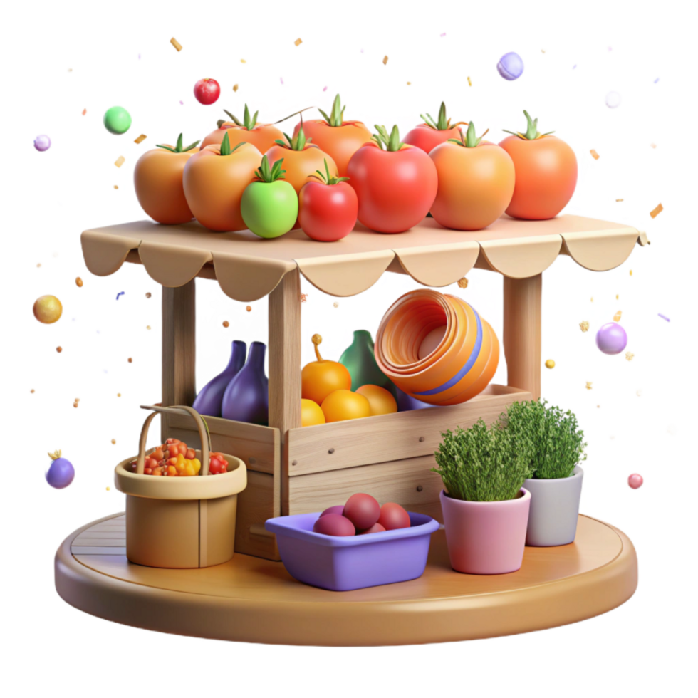 elegant vintage Farmers Market Display Abundant Produce Transparent Background high resolution png