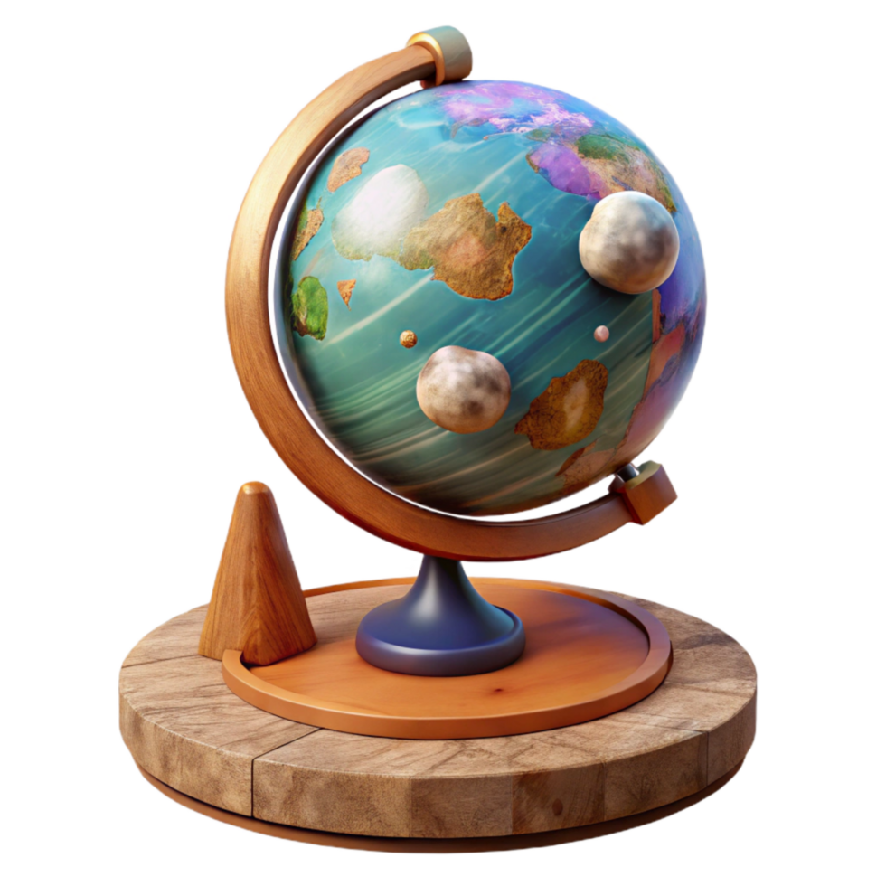 dramatic classic Globe on Wooden Stand Isolated authentic png
