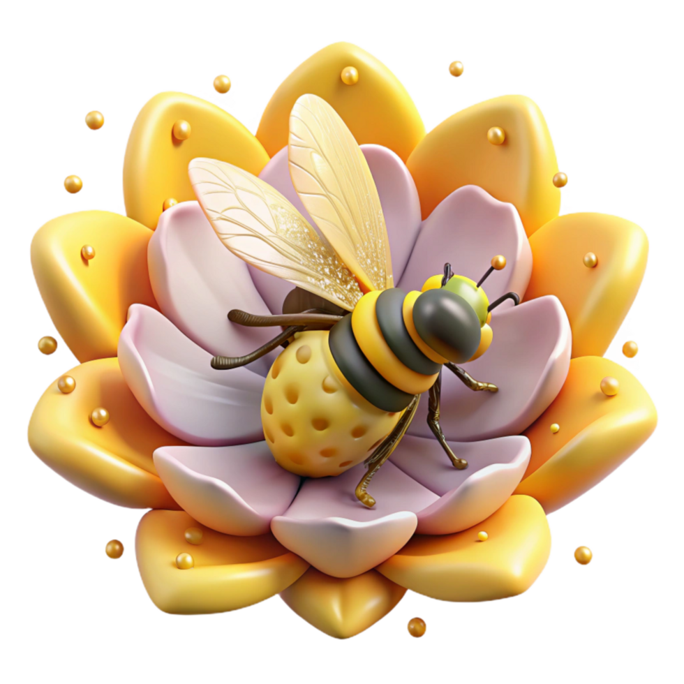 vibrant artistic Bee on Flower Pollinating Yellow Pollen Transparent Element authentic png