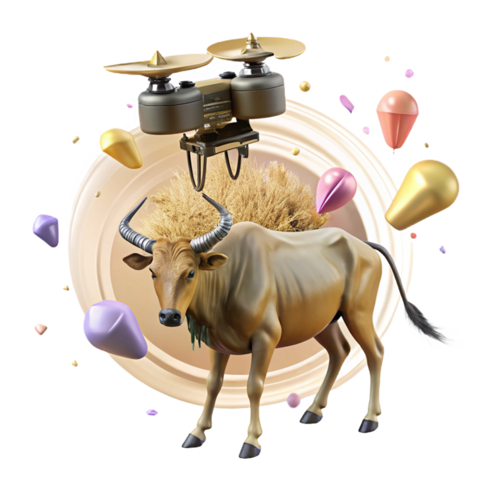 serene rustic Drone Monitoring Wildebeest Migration Transparent Background detailed png