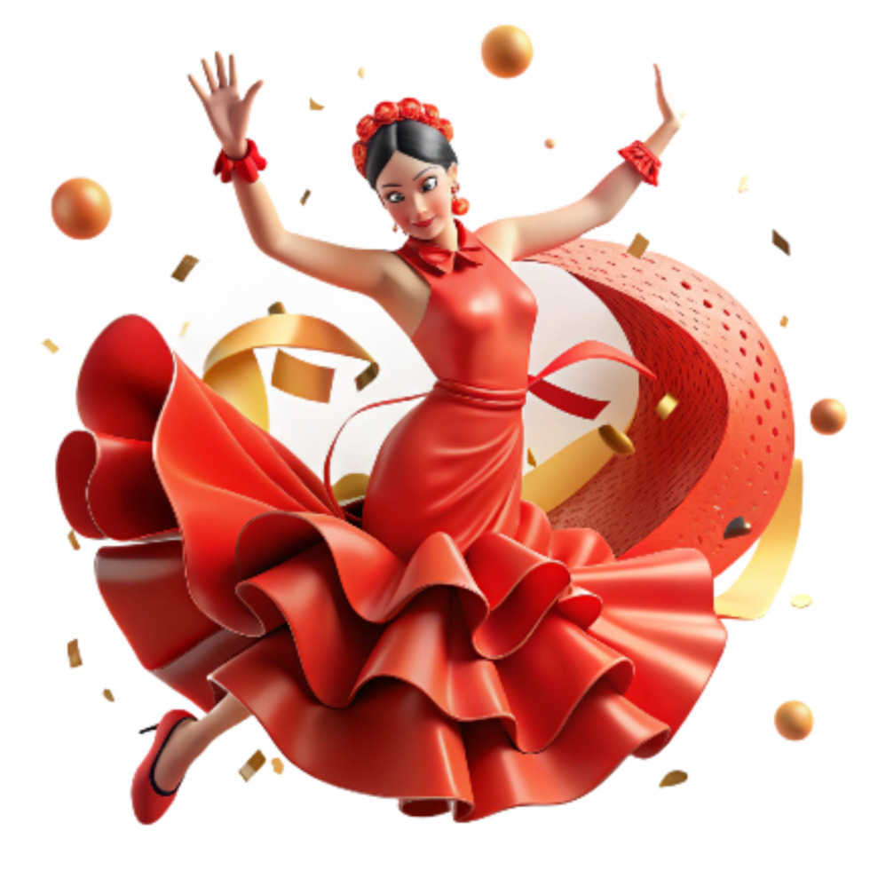 serene rustic Flamenco Dancer with Red Dress Cutout Transparent Background authentic png