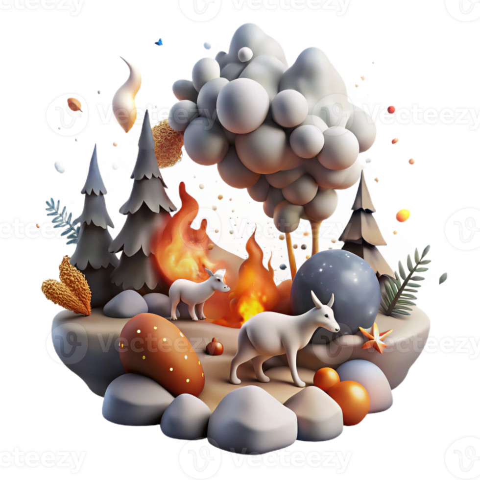 serene minimalist Forest Fire Smoke and Endangered Species Isolated exclusive png