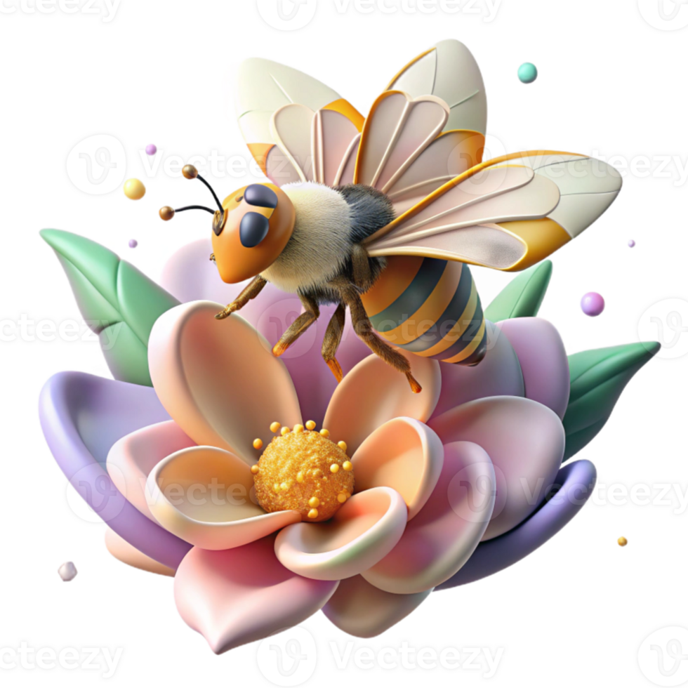 wonderful creative Bee Pollinating Flower Side View Cutout Transparent Background premium png