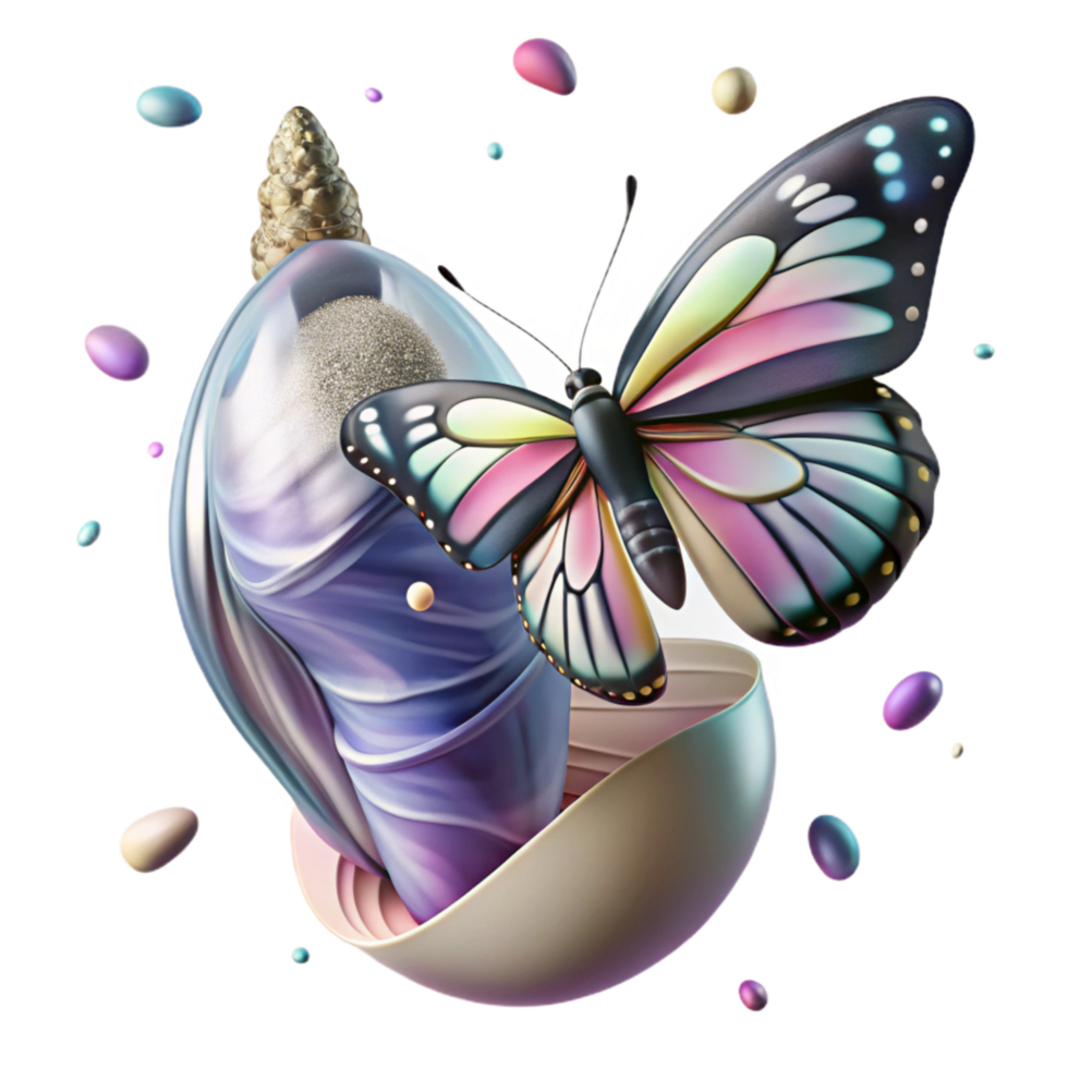 vibrant abstract Butterfly Emerging From Chrysalis Transformation Scene Transparent Background authentic png