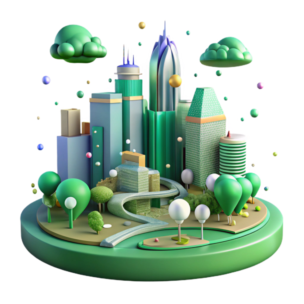wonderful artistic Cityscape with Green Parks Transparent premium png