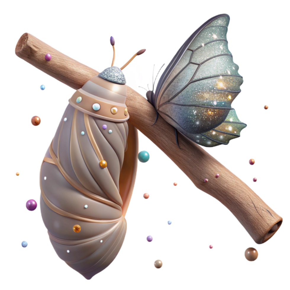 stunning contemporary Butterfly Cocoon on Branch Side View Transparent Background high quality png
