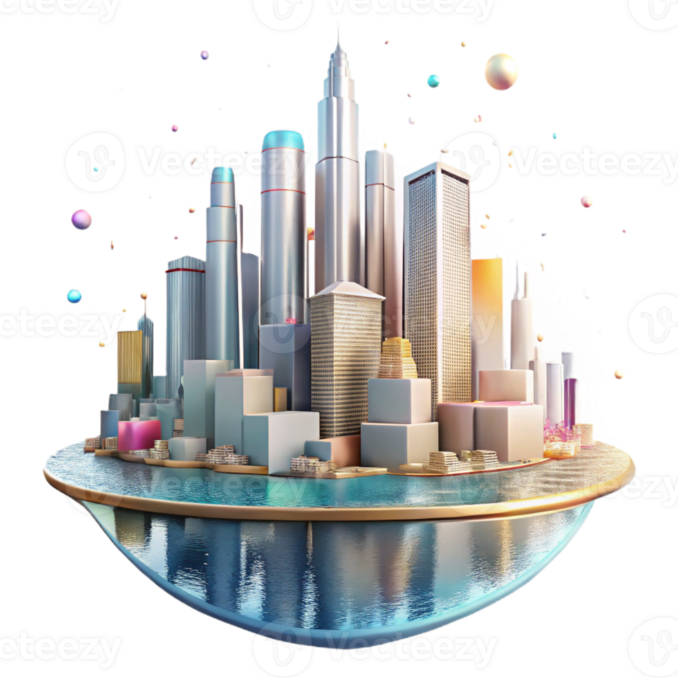 wonderful artistic City Skyline Reflection in Water Isolated authentic png