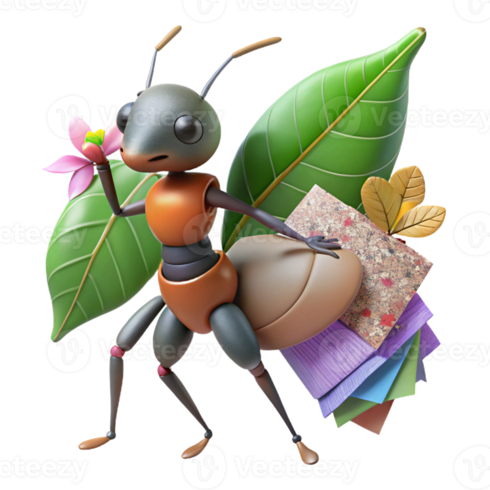 extraordinary vintage Ant Worker Carrying Leaf Isolated Cutout high resolution png