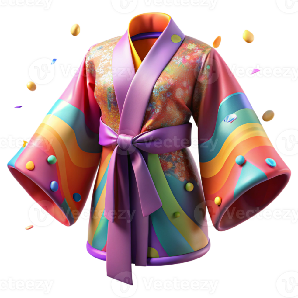 dramatic traditional Brightly Colored Kimono Isolated on Transparent Background professional png