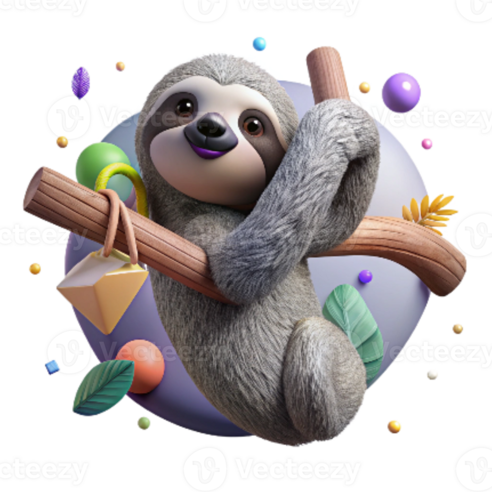 serene creative Endangered Sloth Hanging From Dead Branch Isolated Dark Background high resolution png