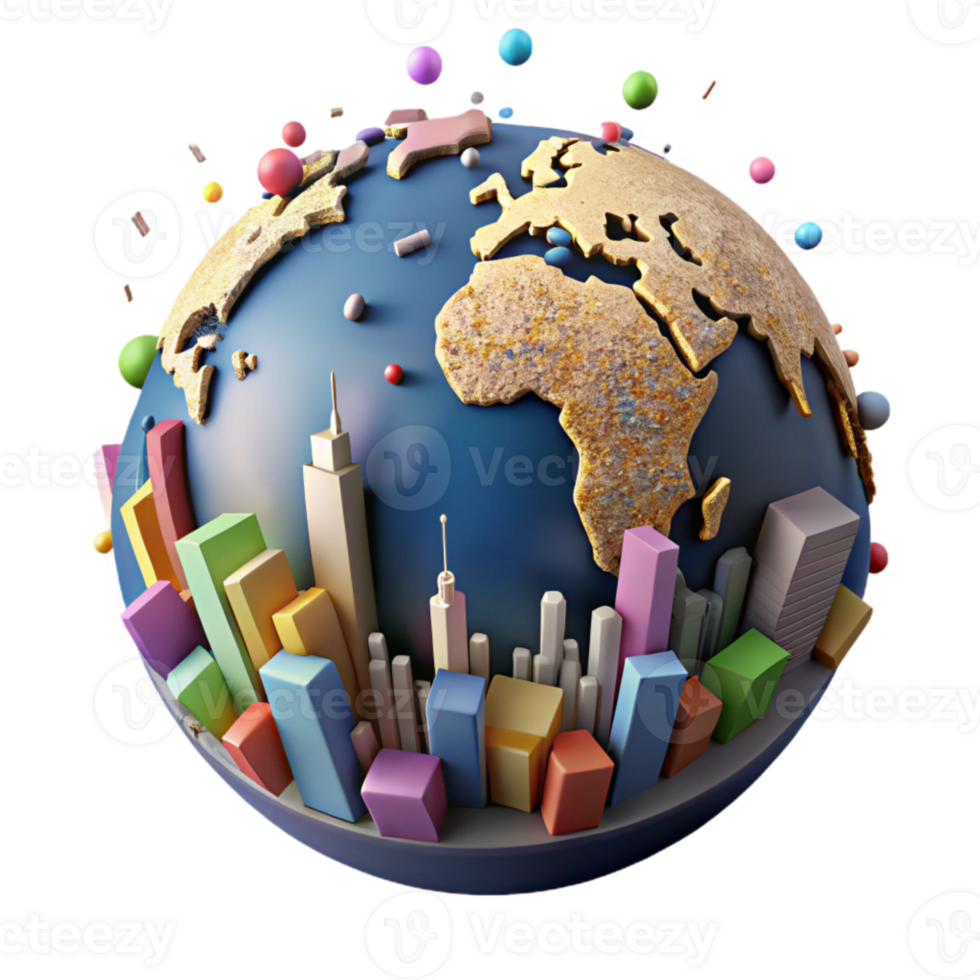 beautiful rustic Globe with City Skyline Overlay Cutout authentic png