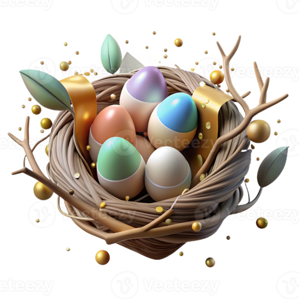 impressive minimalist Bird Nest with Eggs Isolated on Transparent Background png