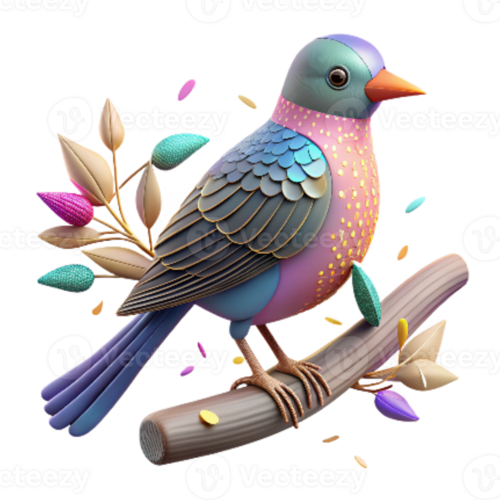 serene abstract Bird Standing on Branch Profile View Isolated detailed png