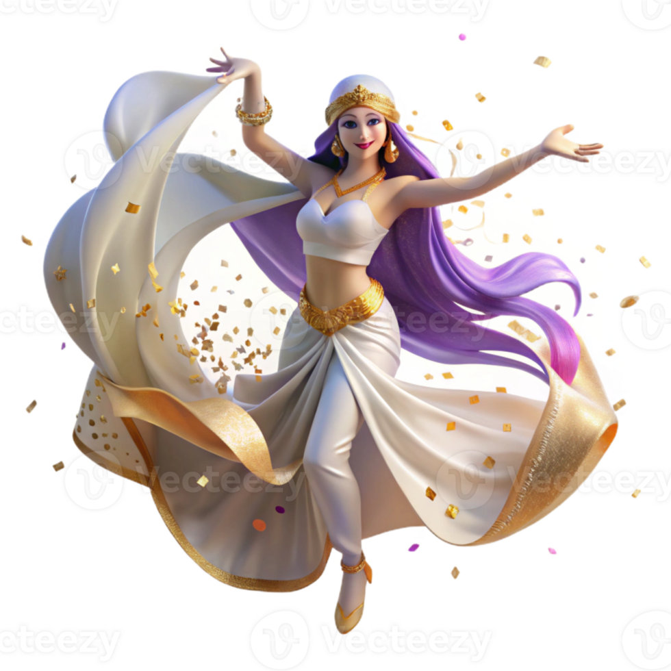 vibrant artistic Belly Dancer with Flowing Veil Transparent Background png