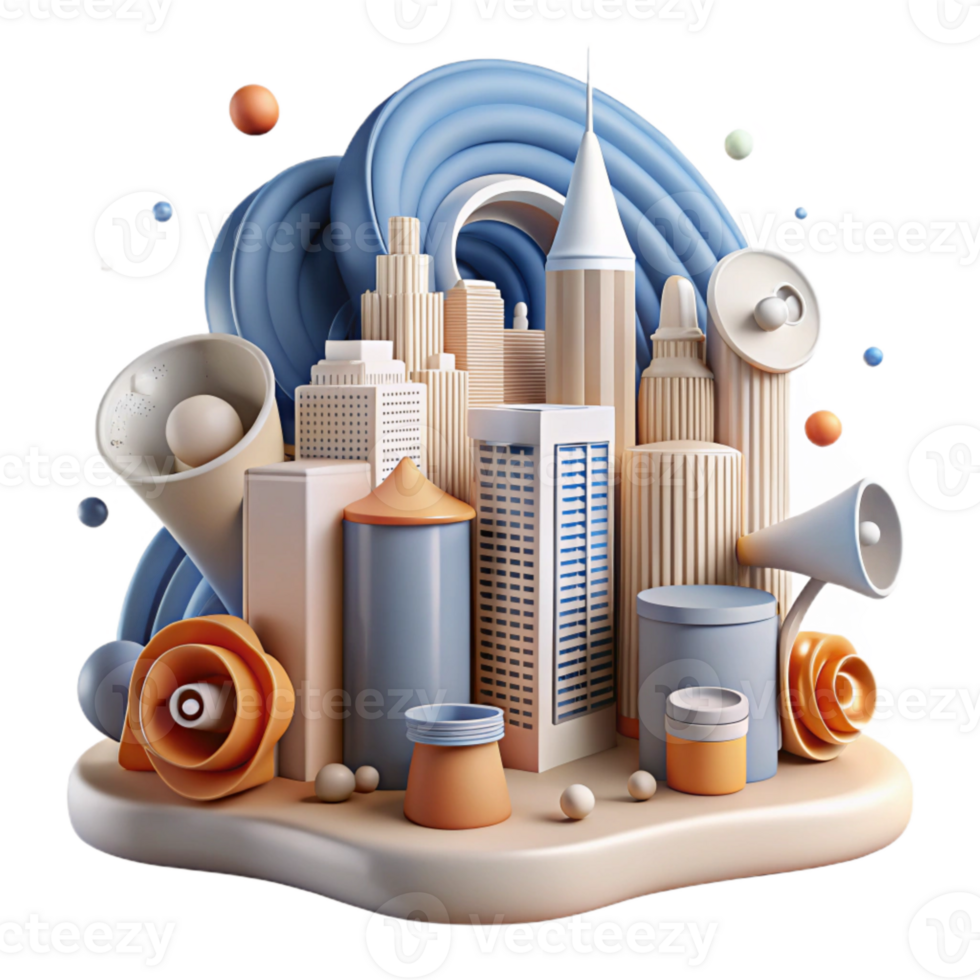 beautiful vintage City Skyline with Noise Pollution Icons Cutout genuine png