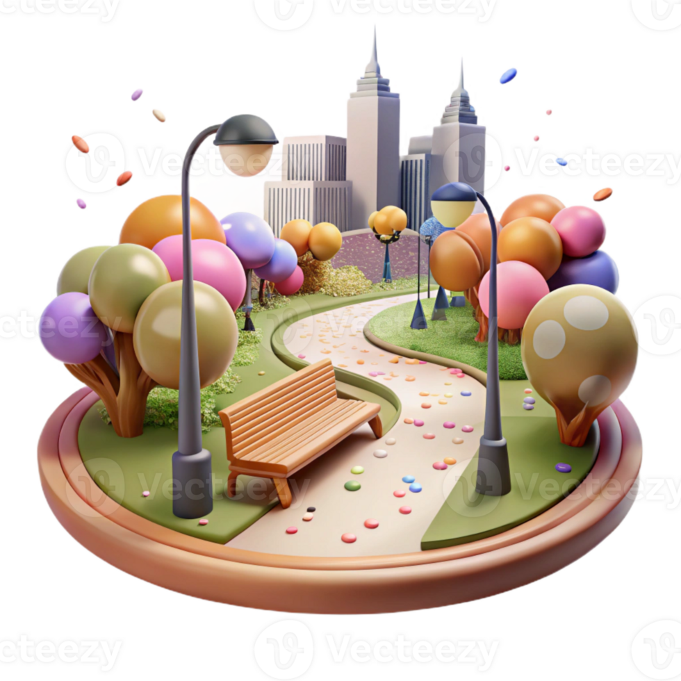 serene artistic City Park with Walking Path Isolated Element detailed png