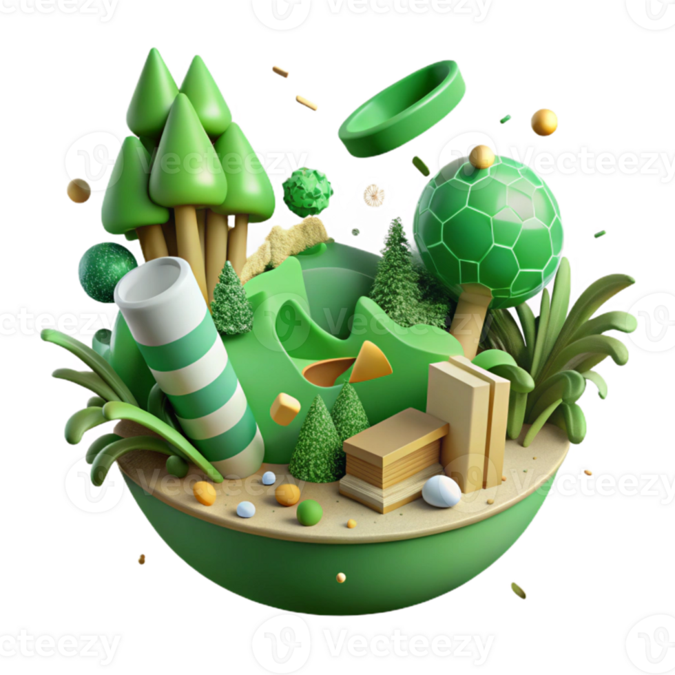 serene traditional Deforestation Impact Illustration Isolated with Green Tint premium png