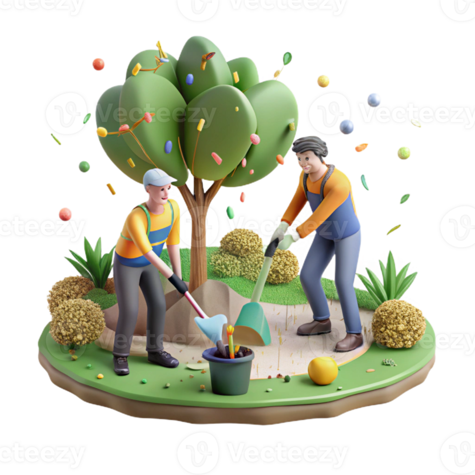 serene abstract Conservation Effort Volunteers Planting Trees Cutout exclusive png