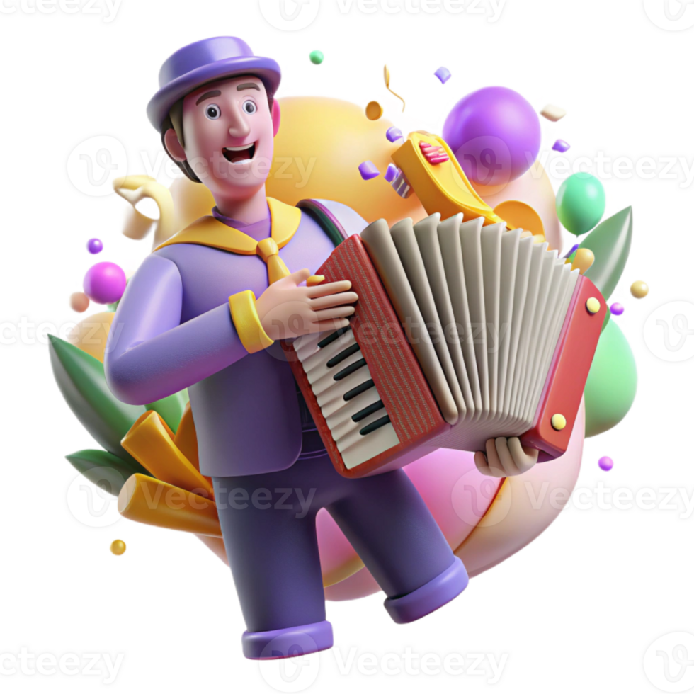 extraordinary creative Accordion Player Dynamic Pose Bright Lighting Isolated genuine png