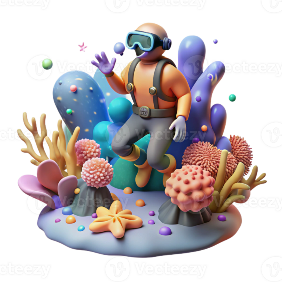 stunning artistic Coral Reef Transparent Background with Diver in Distance authentic png