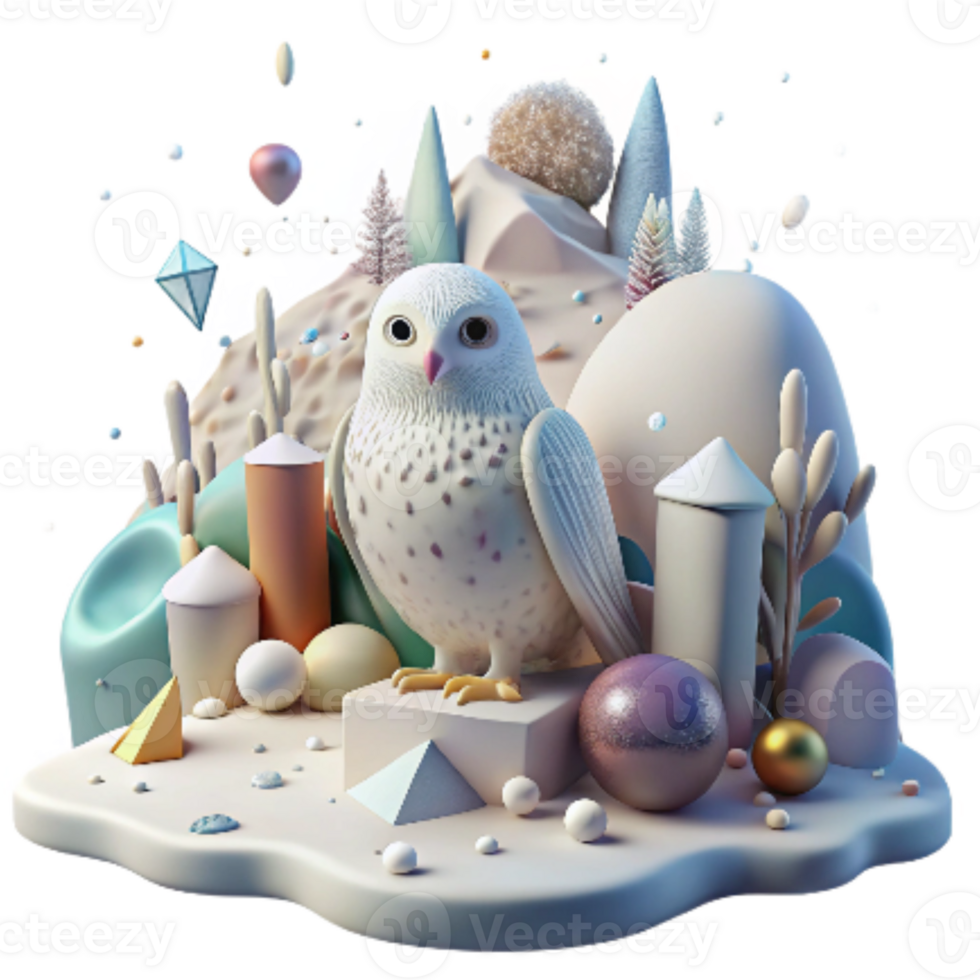 magnificent creative Arctic Landscape with Snowy Owl Isolated exclusive png