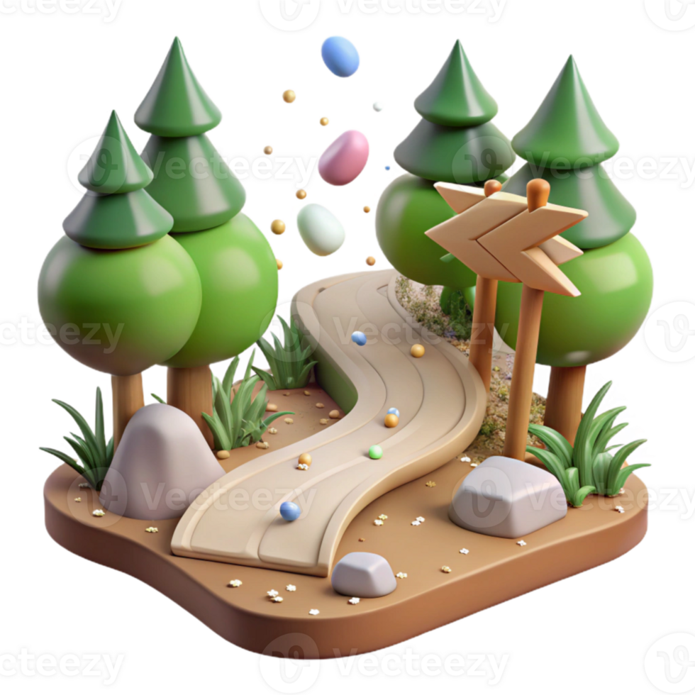 serene minimalist Forest Path Hiking Trail Transparent Background professional png