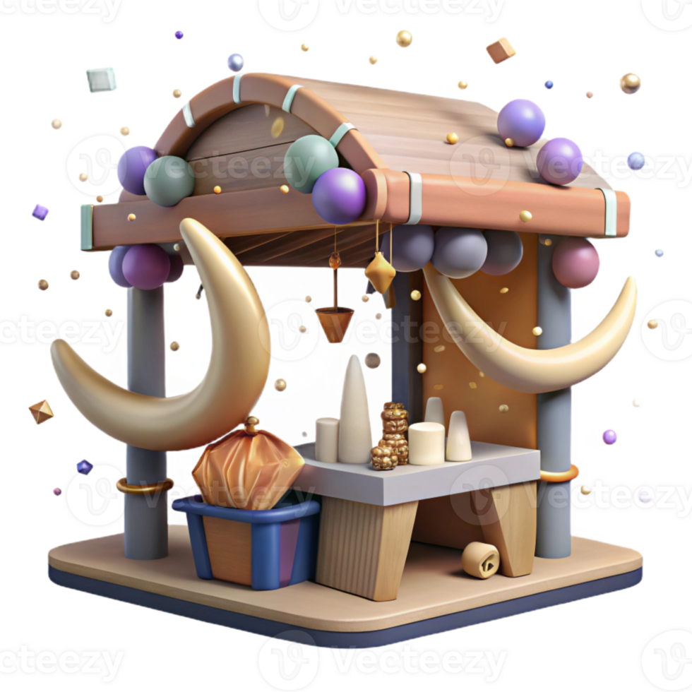 beautiful vintage Elephant Tusks Market Stall Illustration Transparent Background high resolution png