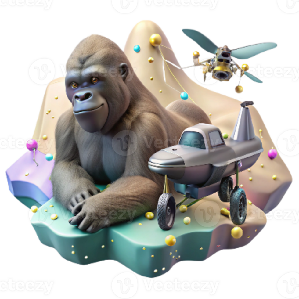 serene contemporary Drone Observing Mountain Gorilla Infant Transparent Background original png