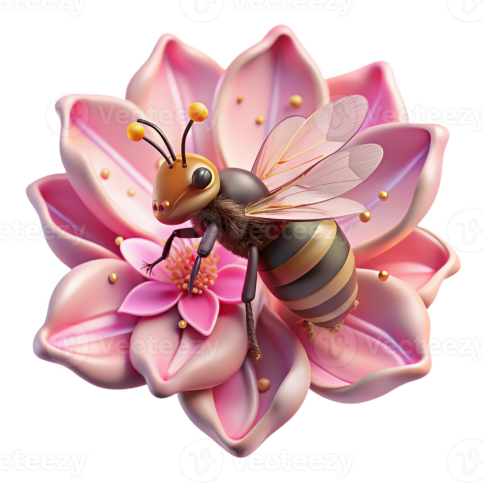beautiful vintage Bee on Pink Blossom Close Up Transparent Background authentic png
