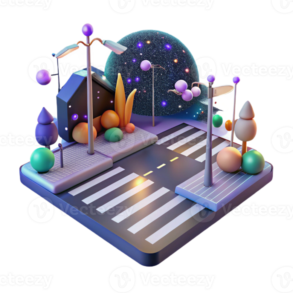 wonderful traditional City Street with Crosswalk at Night Isolated Element exclusive png
