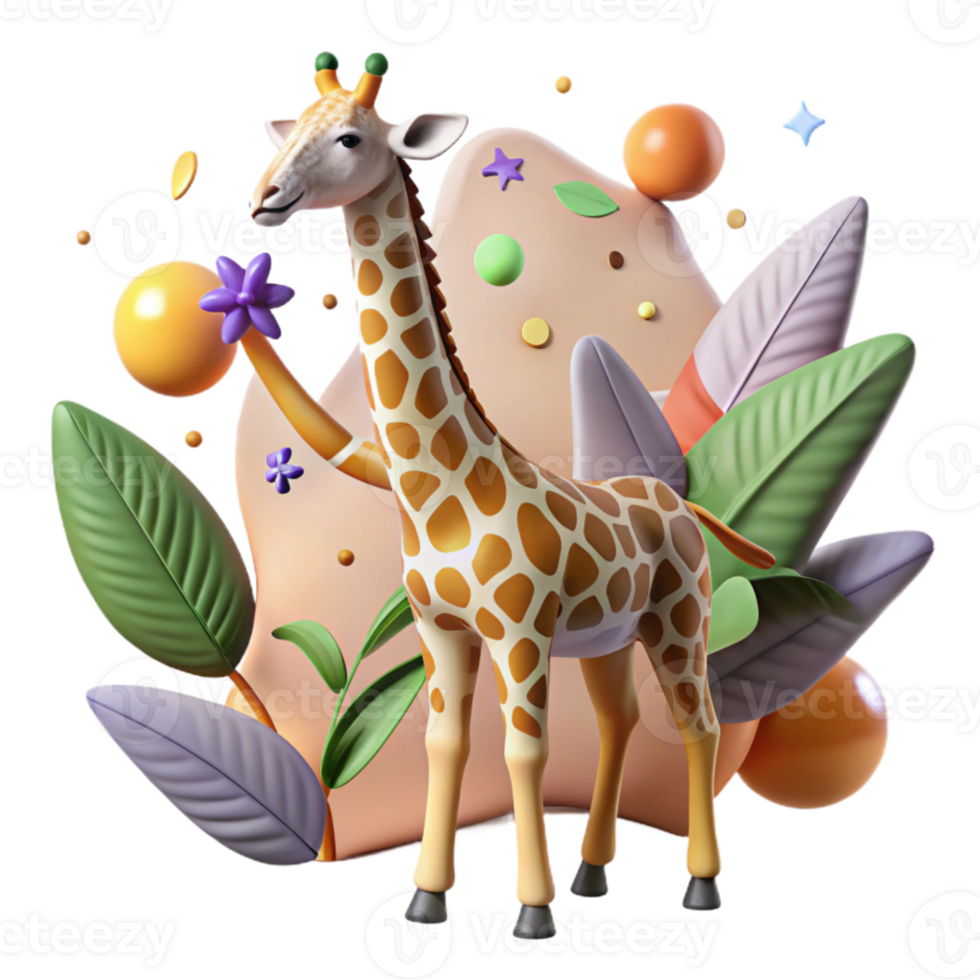 serene minimalist Giraffe Reaching for Leaves Isolated png