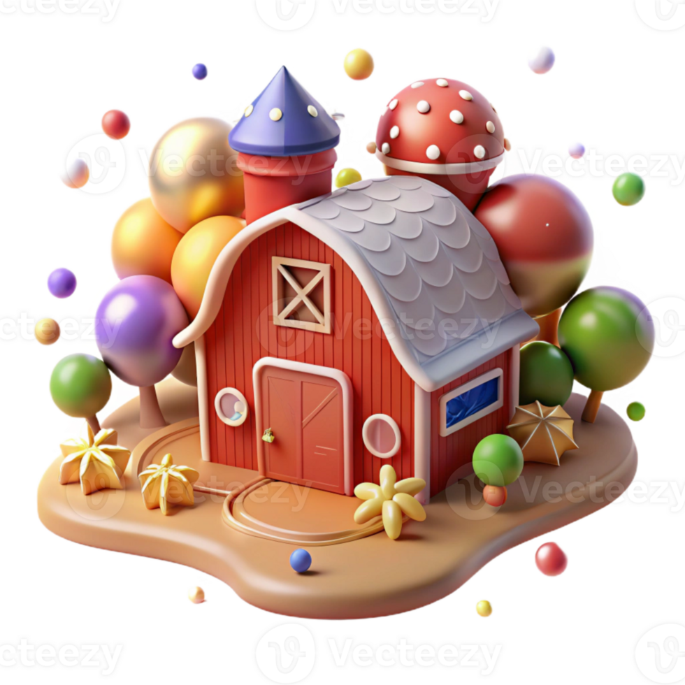 beautiful classic Countryside Landscape with Barn with Red Color Isolated detailed png