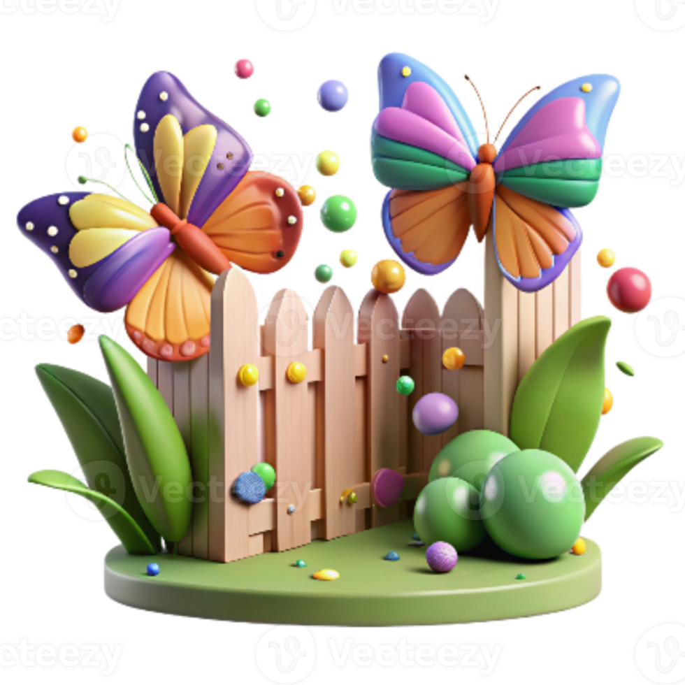 stunning creative Butterfly Garden and Fence Cutout Vibrant Colors png