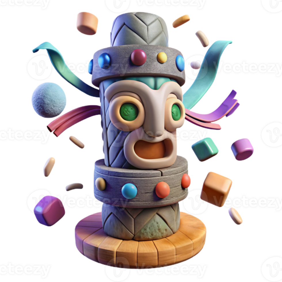 dramatic classic Carved Stone Totem Pole Transparent Background high quality png