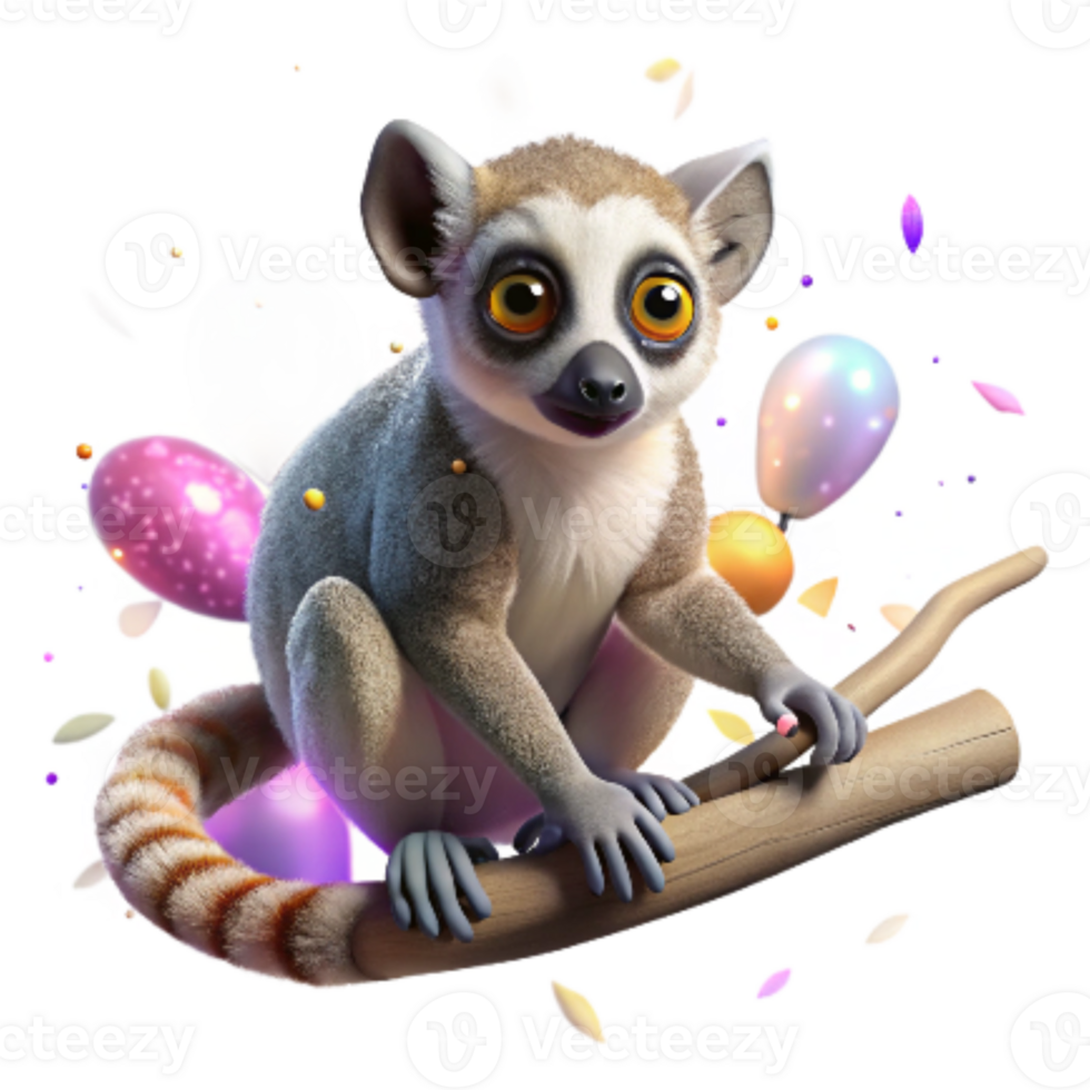 dramatic rustic Endangered Lemur on Isolated Branch Isolated Backlit genuine png