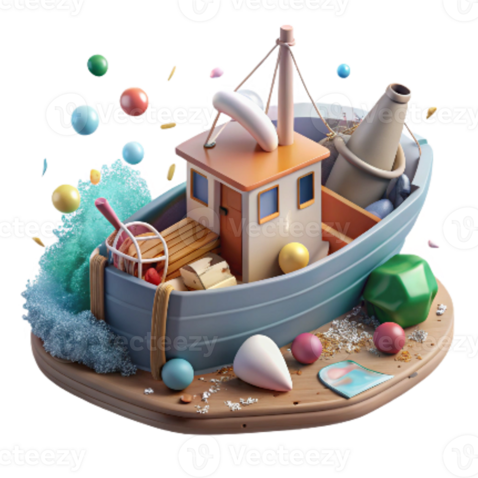 extraordinary abstract Fishing Boat and Plastic Waste Isolated high quality png
