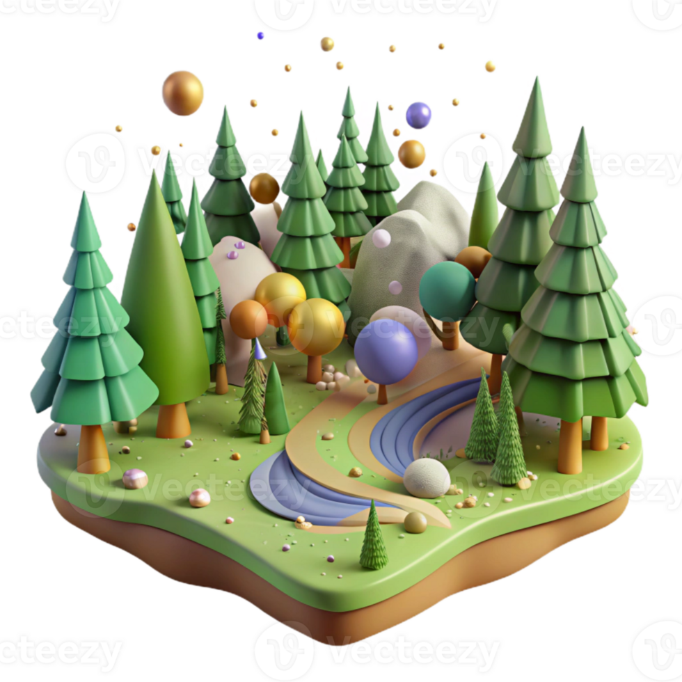 magnificent artistic Forest Landscape Panoramic View Isolated on Transparent Background high resolution png